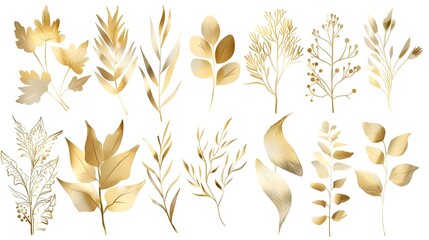 Golden botanical illustrations collection