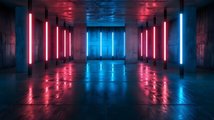 Abstract blue and red glowing neon light tubes
