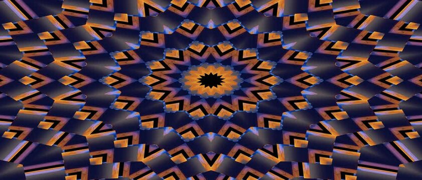 Dynamically animated neon 3d kaleidoscope. Background 4k geometric seamless pattern shape herringbone geometric shapes mirror mixture liquid multi color.