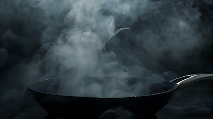 Black pan with smoke for cooking or Halloween themed