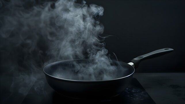 Black pan with smoke for cooking or Halloween themed
