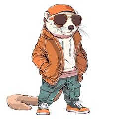 Naklejka premium Ferret Sporty fashion cartoon isolated whitebackground