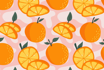oranges fruit organic pattern pink background simple cute seamless vector art