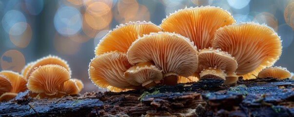 A close-up of a mushroom growing on a decaying log.