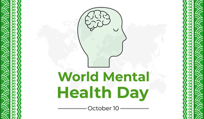 A poster for World Mental Health Day. The poster features a person's head with a brain and the words 