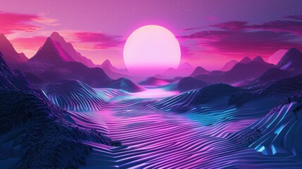 Landscape vaporwave synth background, AI generative