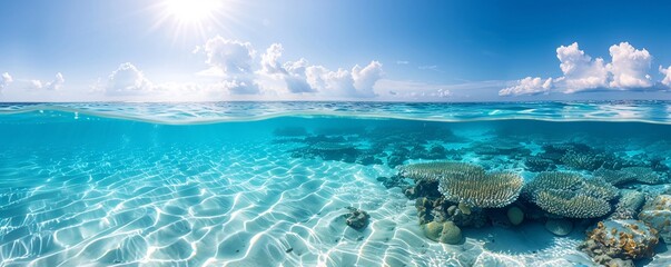 Sunlit Coral Reef Under Pristine Ocean Waters on a Clear Day
