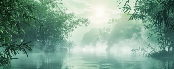 Obraz premium A misty morning in a bamboo forest.