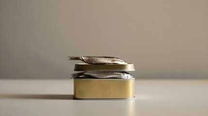 Minimalist still life of sardines in an opened tin