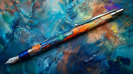 Sophisticated pen on azure-toned backdrop