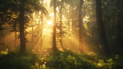 Fototapeta premium Dramatic Woodland Scene with Shafts of Light