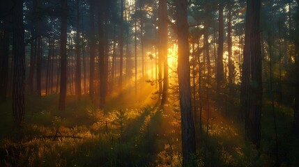 Obraz premium Dramatic woodland scene with shafts of light