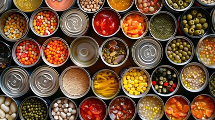 Seamless food background of opened canned food