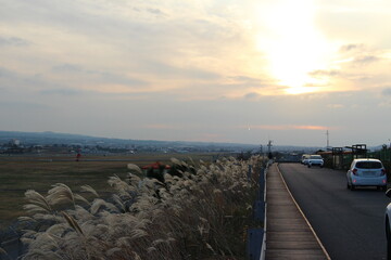Obraz premium sunset on the Jeju international airport