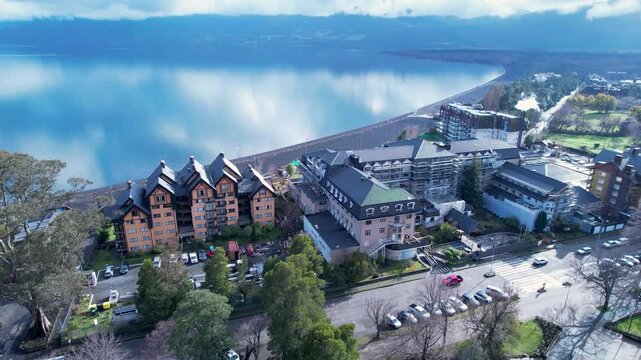 Scenic Hotels At Pucon Chilean Patagonia Chile. Breathtaking Landscape Of Forest Trees In The Rural Scene. Snowing Day Tourism Iceland Frozen. Iceland Lagoon Outdoor. Pucon Chilean Patagonia.