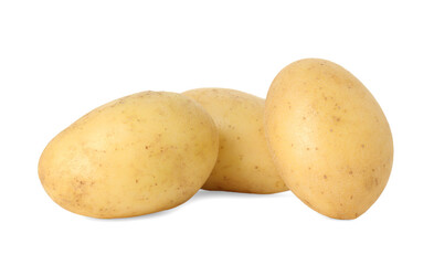 Three young fresh potatoes isolated on white