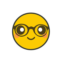 Emoji emoticon with glasses isolated on white background.