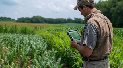 an Agricultural and Food Science Technician collects geographical data for agricultural mapping and analysis.
