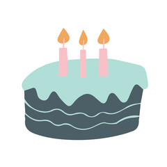 Cake with candles, isolated on white. Vector for cards and stickers.