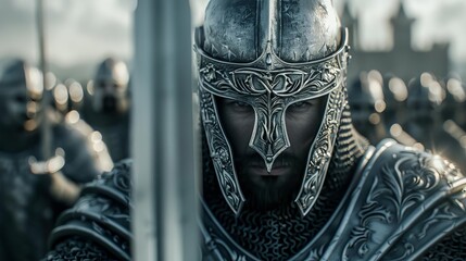 Obraz premium medieval soldiers guarding a castle gate with swords drawn