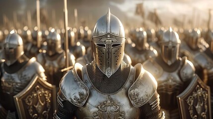 photo realistic close-up of a medieval army preparing for battle