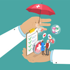 Obraz premium 3D Isometric Flat Vector Illustration of Insurance Plan For Senior , Medicine and Healthcare for Eldery