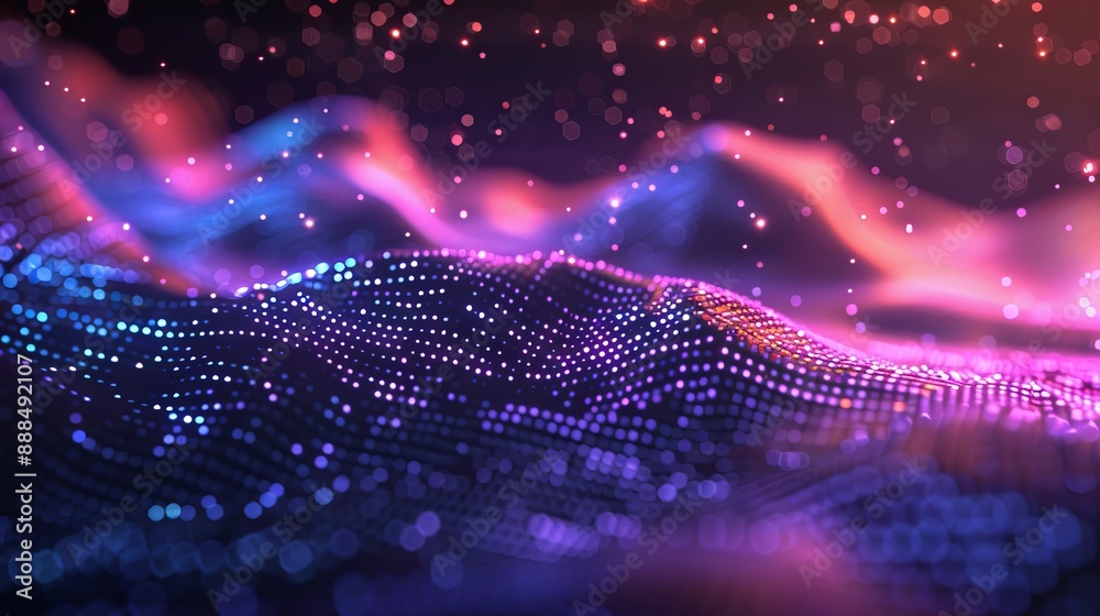 Wall mural vector illustration of a wave pattern with abstract digital particles background future technology c