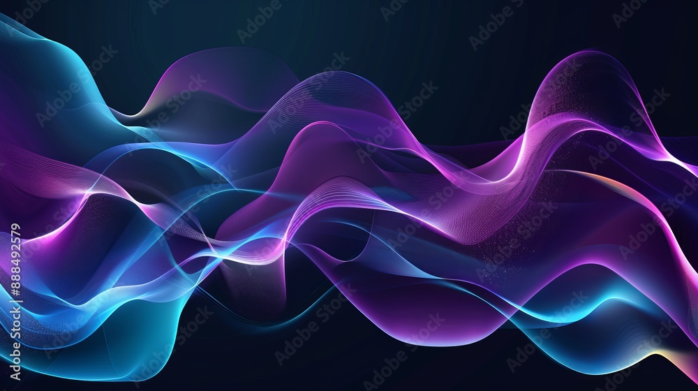 Wall mural vector illustration of smooth waves on a dark background designed with a purple and blue gradient tr