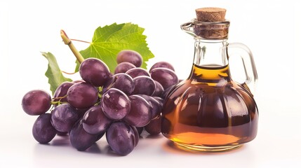 Vinegar and grapes isolated on a white background