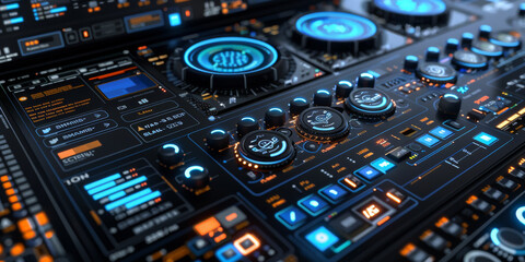 Creative social media ad hologram with loud speaker and text on dark background. SMM and marketing concept. 3D Rendering.