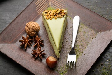 Sweet Cream Pie on plate with star anise and nuts