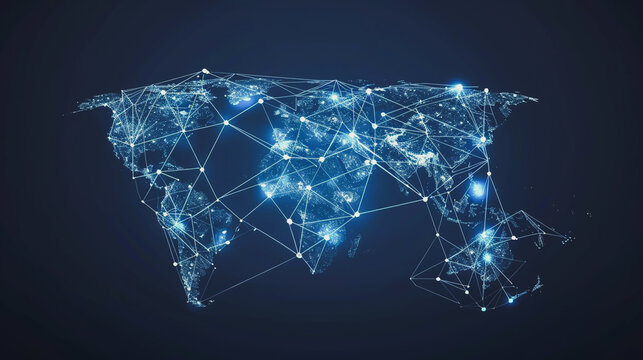 abstract  business connection of line from nail node to node on world map background Innovation network points Earth's surface 