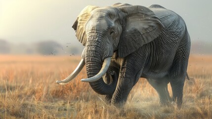 Fototapeta premium elephant, wrinkled skin, tusks and its trunk generative ai
