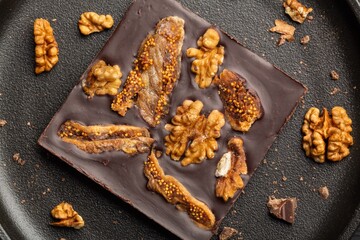 Tasty sweet chocolate pralines, confectionery gourmet chocolate with nuts