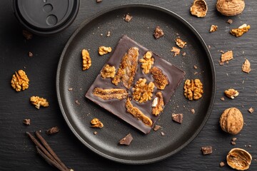 Tasty sweet chocolate pralines, confectionery gourmet chocolate with nuts