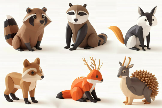 Safari Animal set bear raccoon fox hare squirre