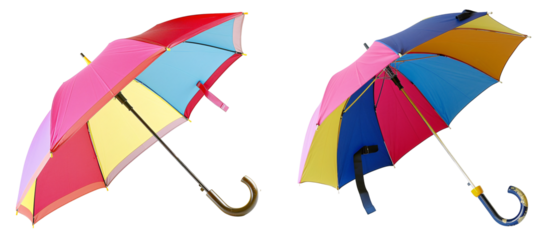 Two Colorful Umbrellas Isolated a White or Transparent Background