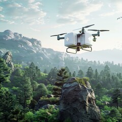 Medical drone delivering supplies to remote mountain area