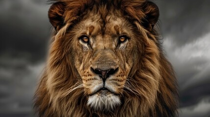 Fototapeta premium lion highlighting the mane and the texture of its fur. generative ai