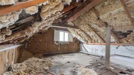 Obraz premium Moldy Attic Insulation: Water Damage and Health Risks in Damp Environments
