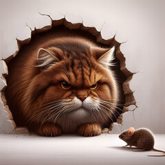 image of a cat coming out of its hole after a mouse