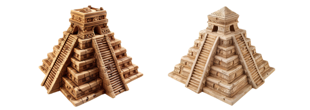 Two Mayan Pyramids Model, White and Brown