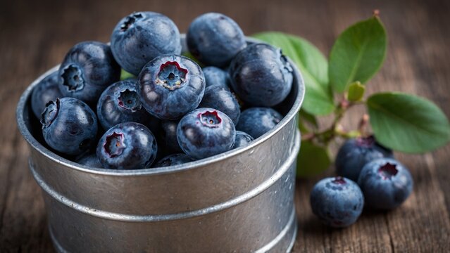Fresh blueberries in a bucket with a simple background
