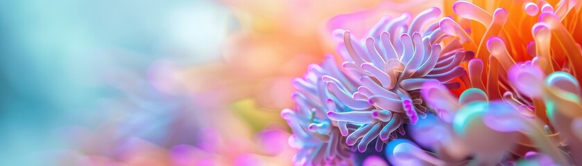 Fototapeta premium Colorful underwater coral reef scene with vibrant, abstract textures and glowing hues creating a dreamy oceanic atmosphere.