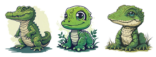 Cute Cartoon Crocodiles Isolated on a Transparent Background