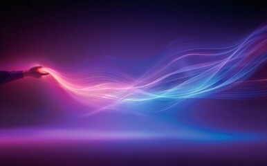 Futuristic Hand Holding Colorful Light Streaks in a Dark Abstract Background