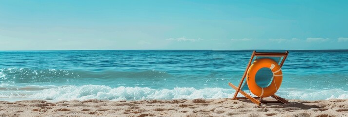 Obraz premium Lifebuoy on a Beach Chair by the Ocean
