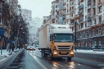 Fototapeta premium Blank Ad Space on Passing City Truck
