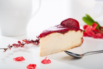 Delicious Strawberry milk cheesecake with fruit on plate