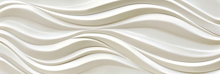 Abstract Minimal White Background, 3D Render Smooth Wavy Wall with Soft Light Cream Beige Waves